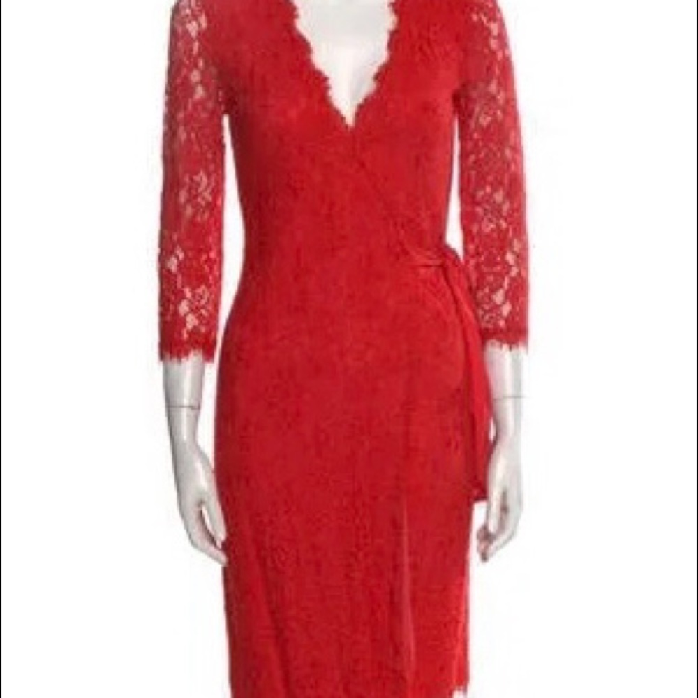 Diane Von Furstenberg Red Lace Wrap Dress